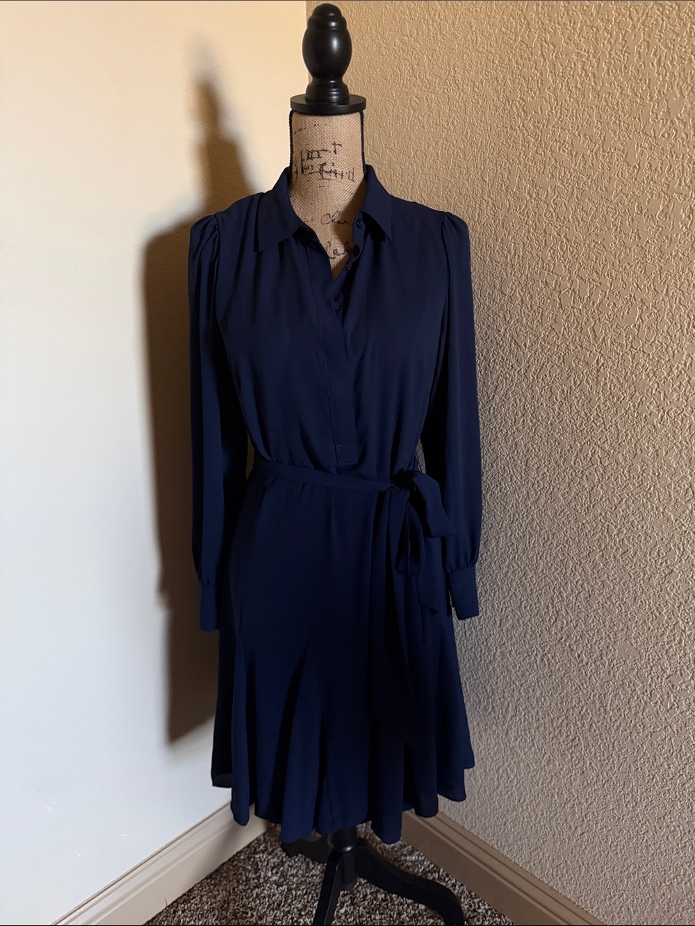 Classic Navy Long-Sleeve Wrap Dress